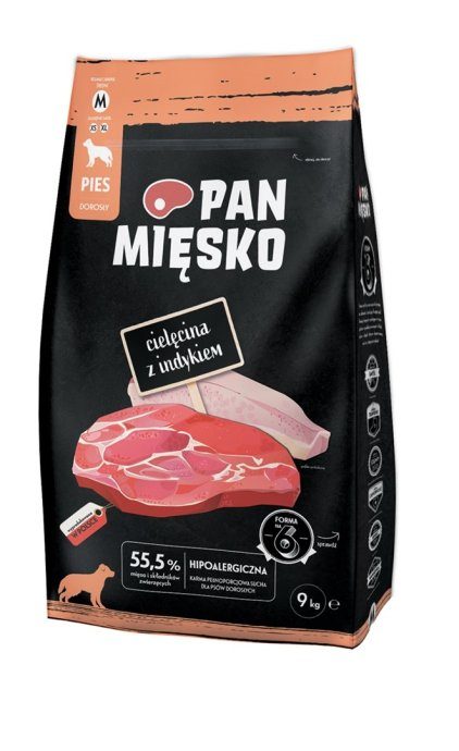 PAN MIĘSKO Vasikaliha ja kalkuniga M - kuivkoeratoit - 9kg