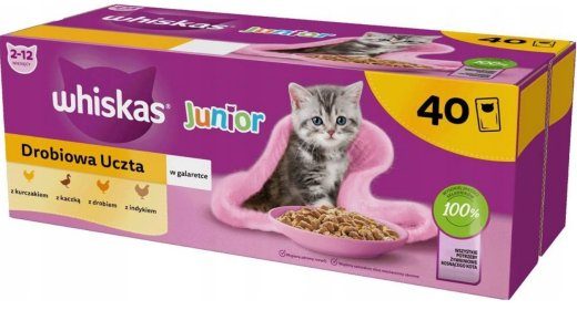 WHISKAS Junior Poultry geelist – niisu katusetoid - 40 x 85g