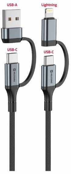 Swissten 4in1 Tekstiil 3A Andmekabel 1.5m