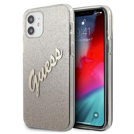 Guess GUHCP12SPCUGLSGO Glitter Gradient Script Hardcase for iPhone 12 mini 5,4" / auksinis