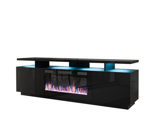 RTV EVA kapp elektriühendiga kaminiga 180x40x52 cm must/läikiv must