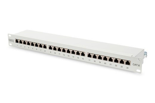 Digitus ühendpanel DN-91624S 48.2 x 4.4 x 10.9 cm Kategooria: CAT 6; Portid: 24 x RJ45; Kinnitusjõud: 7.7 kg; Sisestatav jõud: 30N maks Valge