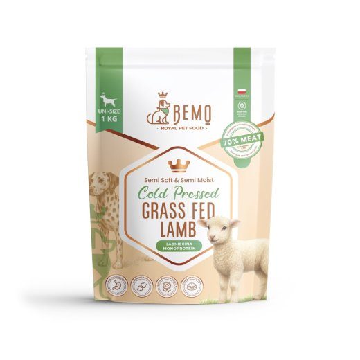 BEMO Külm Pressitud Rohutoiduga Lambaliha Kuiv Koeratoit - 1kg