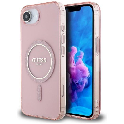 Guess IML hõbedane ring MagSafe ümbris iPhone 16e/17e jaoks / roosa