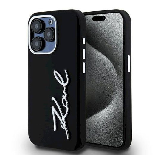 Karl Lagerfeld KLHCP15LSCMSMVK Silicone Metal Script Logo Hardcase iPhone 15 Pro jaoks 6.1" / must
