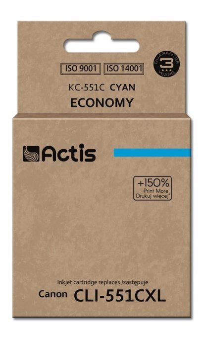 Actis KC-551C tint (asendus Canon CLI-551C-le; Standard; 12 ml; tsüaan)