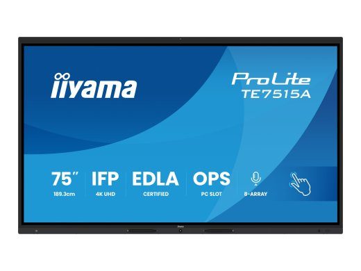 IIYAMA TE7515A-B1AG 75inch Stylish IFP iiWare21E 3840x2160 UHD IPS Android 14 16/128GB 2xHDMI DP 2xUSB-C VESA 800x400