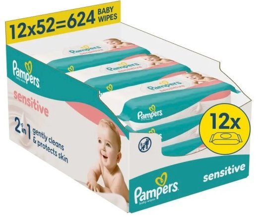 Pampers Sensitive niisked salvrätikud imikutele 12 pakendit 624 tk