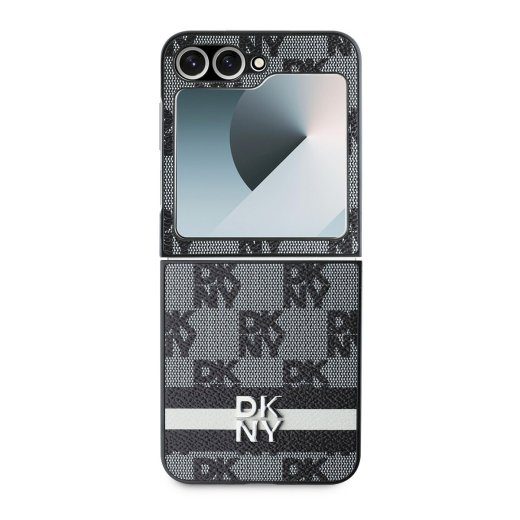 DKNY PU-nahast ruudulise mustriga ja triibuline ümbris Samsung Galaxy Z Flip 6/7 FE jaoks / must