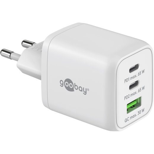 Goobay 65 W USB-C PD GaN Multiport Kiire Laadija Nano, Valge Goobay 65 W USB-C PD GaN Multiport Kiire Laadija Nano
