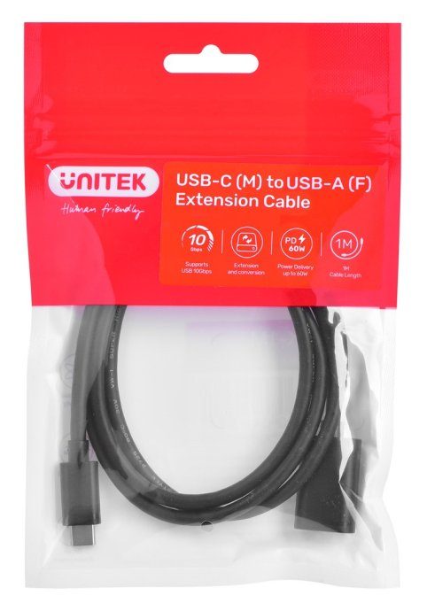 Kaabli adapter Unitek (C476BK-1M) USB-C (M) - USB-A (F) 10Gbps 60 W