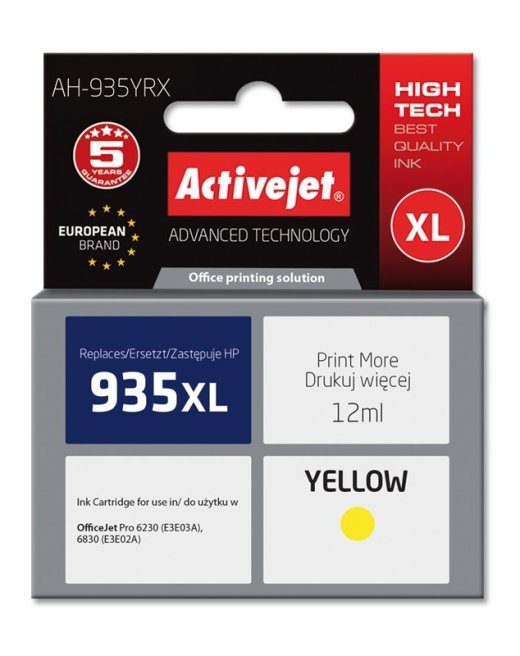 Activejet AH-935YRX tint (asendus HP 935XL C2P26AE jaoks; Premium; 12 ml; kollane)