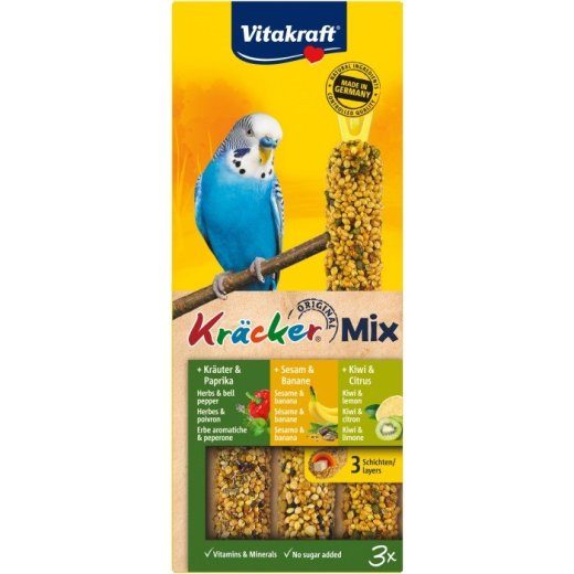 VITAKRAFT Kräcker Mix Banaan, Kiivi, Pipar Maitse Budgedžiidele - 3 tk.
