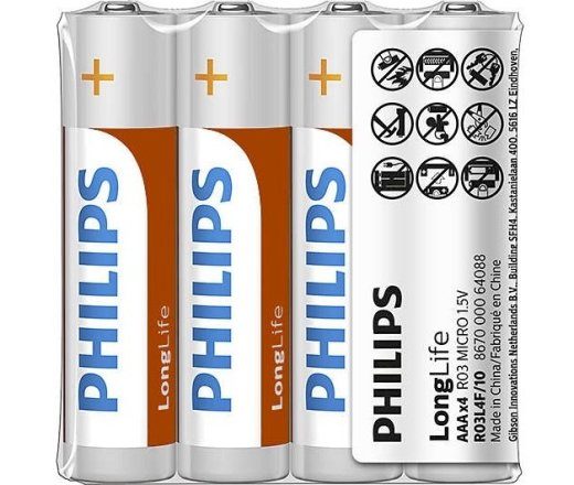 Philips R03L4F/10 AAA Patarei Longlife Alkaline 4tk
