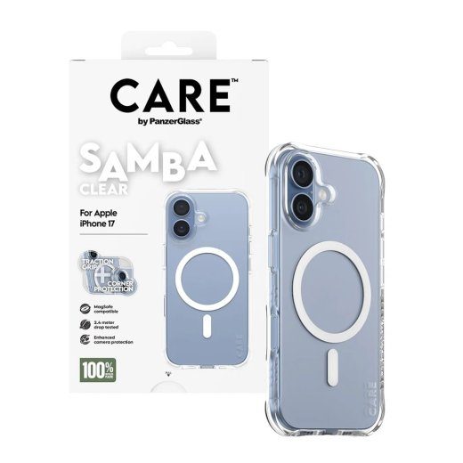 CARE by PanzerGlass moekas ümbris Samba kaitsekate iPhone 17 läbipaistev