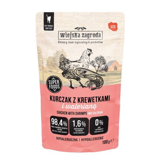 WIEJSKA ZAGRODA kana, maitseainetega ja valeriaanaga – kasside märgtoit – 100g
