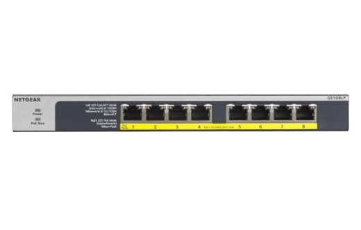 NETGEAR GS108LP Juhtimata Gigabit Ethernet lüliti (10/100/1000) koos Power over Ethernet (PoE)-ga 1U Must, Hall