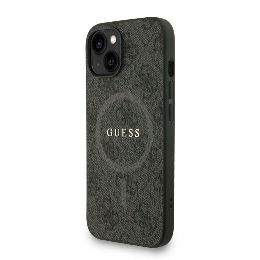 Guess PU Leather 4G Colored Ring Strap MagSafe Case iPhone 15 jaoks / Black