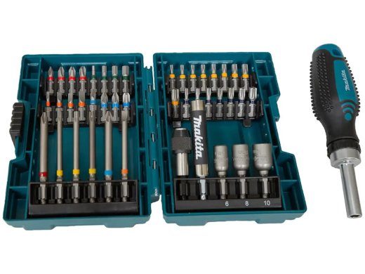 Makita 44-osaline puur kruvikeeraja bitide ja pistikupesade komplektiga
