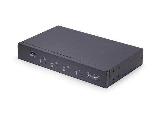 StarTech.com 4-portų KM perjungiklis su pelės kliaukimu, USB perjungiklis klaviatūrai/pelėms, 3.5mm ir USB garsas, periferinių įrenginių bendrinima...