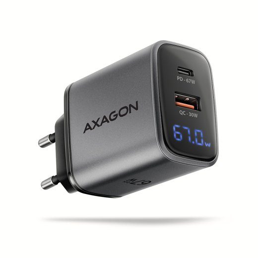 AXAGON Wall charger 67W, USB-A + USB-C, PD3.0/PPS/QC4+/SF ACU-PQ67D
