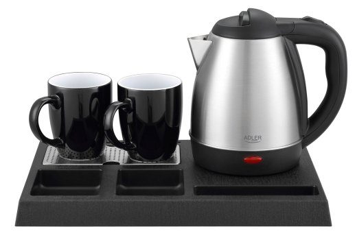 Adler AD 1354 Hotel kettle stainless steel 1.2 L + tray with cups black, steel