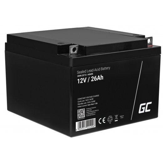 Green Cell AGM 12V 26Ah VRLA geelakütt süvakülastuseks skooteri, niitukiiril, paadil, praadil, traktoril, kalapüügipaadil