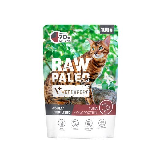 VETEXPERT Raw Paleo Adult Sterilised Tuna - märgkassitoit - 100g