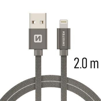 Swissten Textile Fast Charge 3A Lightning duomenų ir įkrovimo kabelis 2m