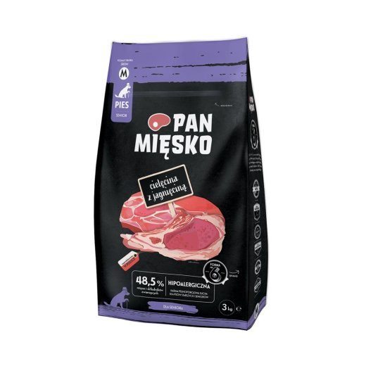 PAN MIĘSKO Vasikaliha lambalihaga M - kuiv koera toit - 3kg