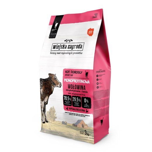 WIEJSKA ZAGRODA Monoprotein Veiseliha - kasside kuivtoit - 3kg
