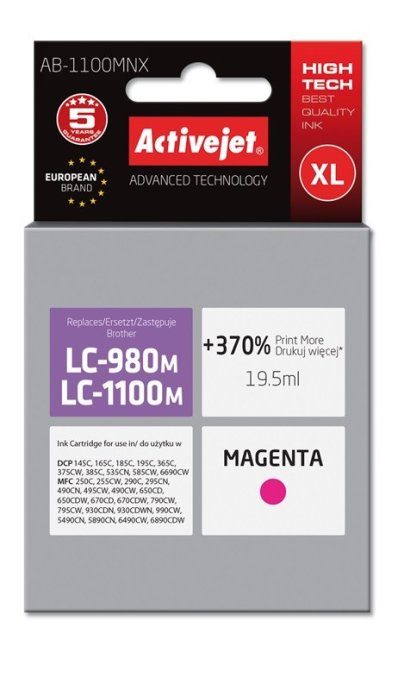 Activejet AB-1100MNX tint (asendus Brother LC1100/LC980M jaoks; Supreme; 19,5 ml; magenta)