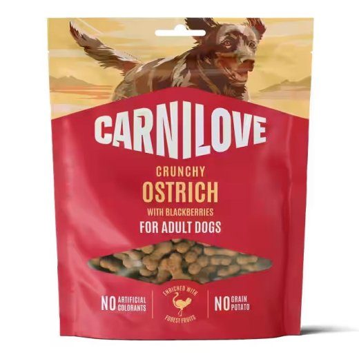 CARNILOVE Crunchy Ostrich with Blackberries Koerakäsklus Struusi ja mustikatega 200g
