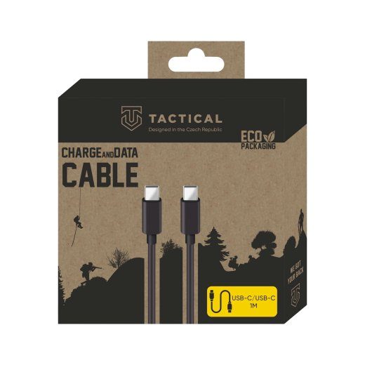 Taktinis lygiuotas USB-C/USB-C kabelis su sriegiu 1m / juodas