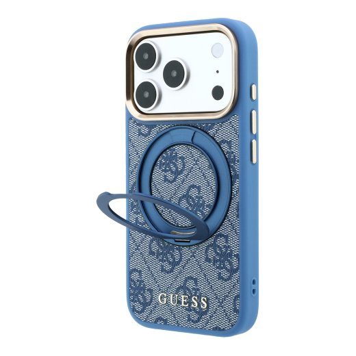 Guess PU 4G rõngasjalgaga MagSafe ümbris iPhone 18 Pro jaoks / Sinine