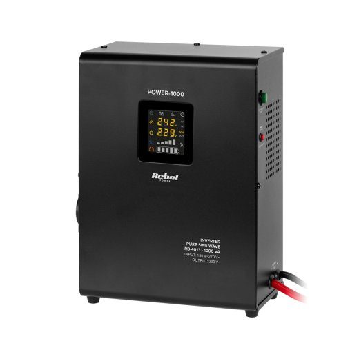 Rebel POWER-1000 Wall-Mounted Emergency Power Supply - Pure Sine Wave Inverter with 12V Charging, 230V, 1000VA/700W