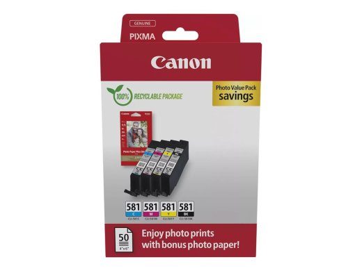 Canon CLI 581 C/M/Y/BK Photo Value Pack Black Yellow Cyan Magenta Ink Tank/Paper Set