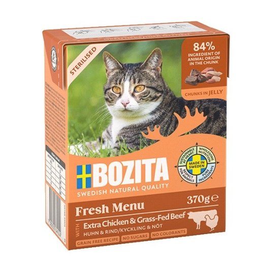 BOZITA Fresh Menu Sterilised Extra Kana veisega - märgkassitoit - 370g