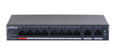 Lüliti DAHUA DH-SG4010P 10xRJ-45 porti RJ-45 Portide tüüp Gigabit Ethernet (10/100/1000) 8xPower over Ethernet (PoE) portide kogus Total Power over