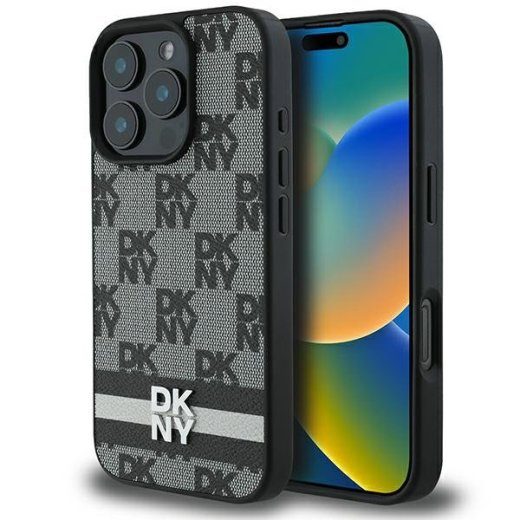 DKNY Ruuduline Muster & Trükitud Triibud tagumise kaitseklaas Apple iPhone 16 Pro Max jaoks