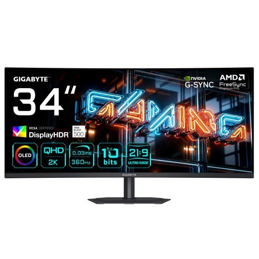 GIGABYTE MO34WQC36 kompiuterio monitorius 86,4 cm (34) 3440 x 1440 pikseliai Wide Quad HD QD-OLED juodas