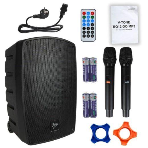 V-TONE BQ12 GO MP3 - active 8'' battery-powered speaker with wireless microphone and remote control, black