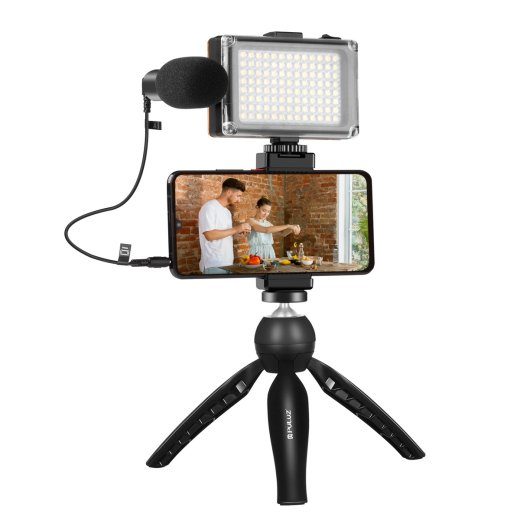Puluz live salvestamise komplekt triip + LED valgustus + mikrofon + telefoniklõmm PKT3132B