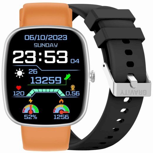 GRAVITY GT18-4 Meeste nutikell silikooni rihmaga + musta rihm / oranž
