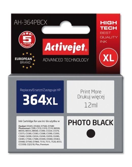 Activejet AH-364PBCX Tint (asendus HP 364XL CB322EE jaoks; Premium; 12 ml; must, foto)