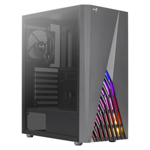 Aerocool DELTABKV1 ATX PC korpus RGB ees täis külgtiib klaas 12cm ventilaator must
