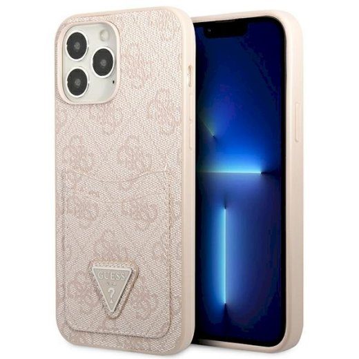 Guess GUHCP13LP4TPP kõvaümbris 4G kolmnurkne logo kaarditaskuga iPhone 13 Pro / 13 jaoks 6,1" / roosa