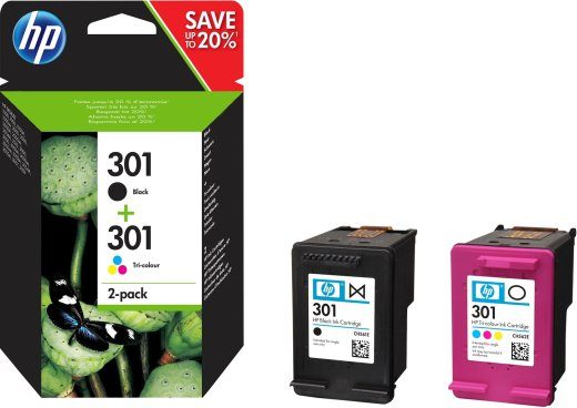 HP 301 2-pack Must/Tri-color Originaal Tintpatruunid