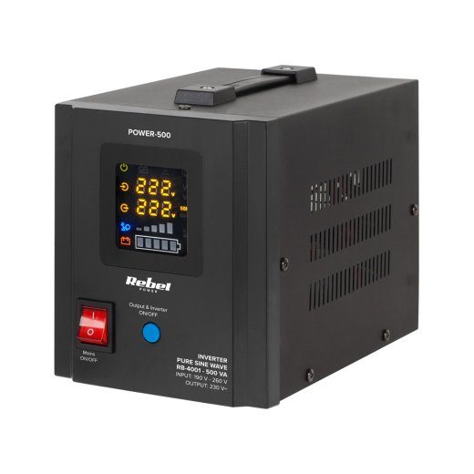 Rebel POWER-500 Emergency Power Supply - 230V Pure Sine Wave Inverter with 12V Charging, 500VA/300W