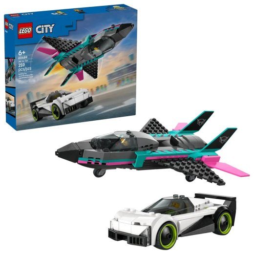 LEGO CITY 60489 Reaktiivlennuk vs auto